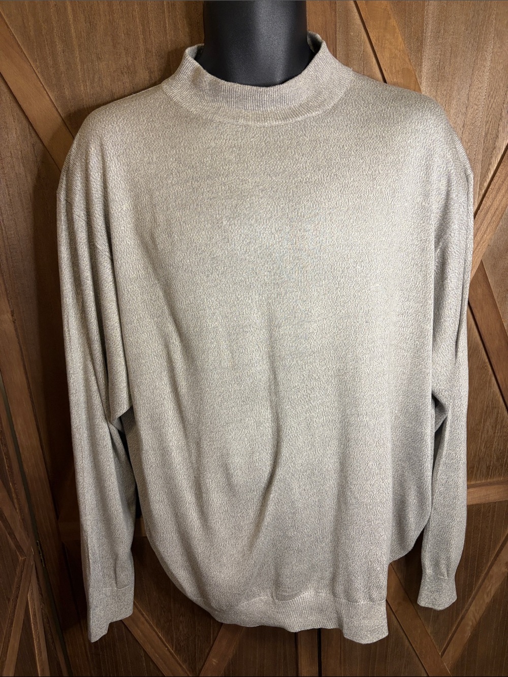 KEVO Vintage Grey 100% Silk Mock Neck Sweater Long Sleeve Knit Men's SIZE XXL
